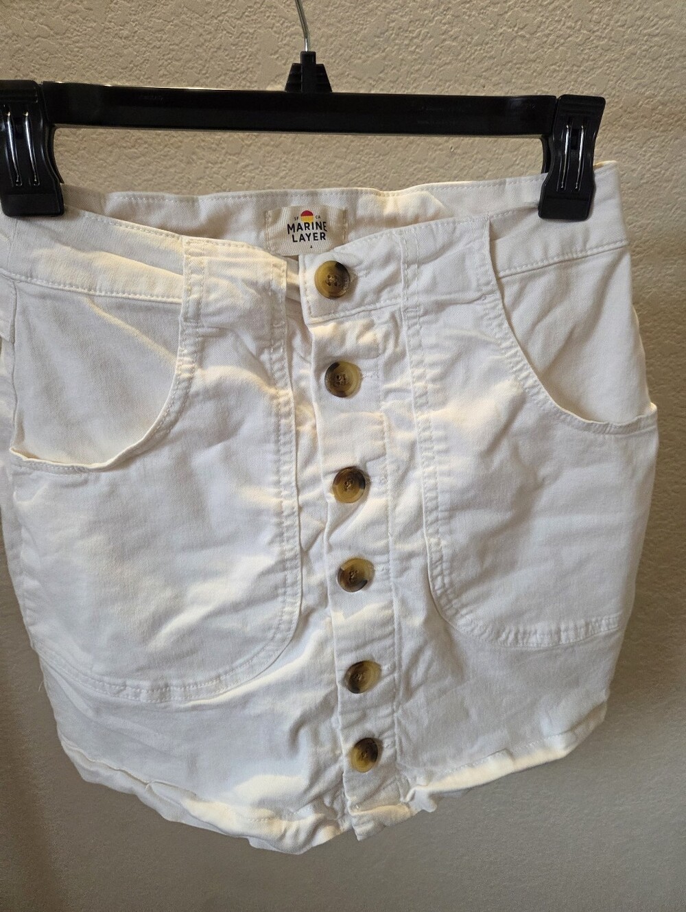 Marine Layer White Button-Front Mini Skirt with Patch Pockets- Size 4